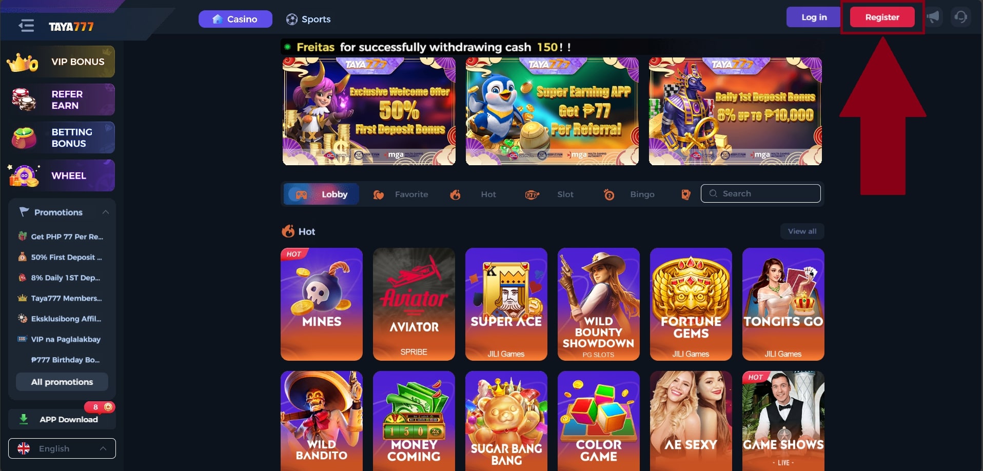 Click on the Register icon